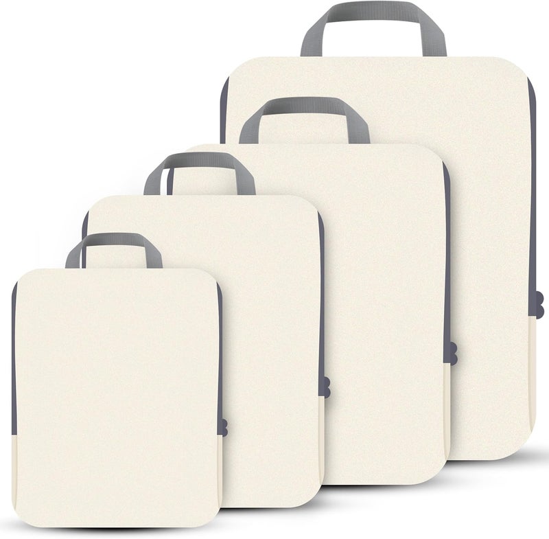 PANDA JOYS 4 Set Compression Packing Cubes Travel - Travel Accessories Expandable Packing Organizers for Carry On - Essentials Luggage Bags - Beige - Image 1